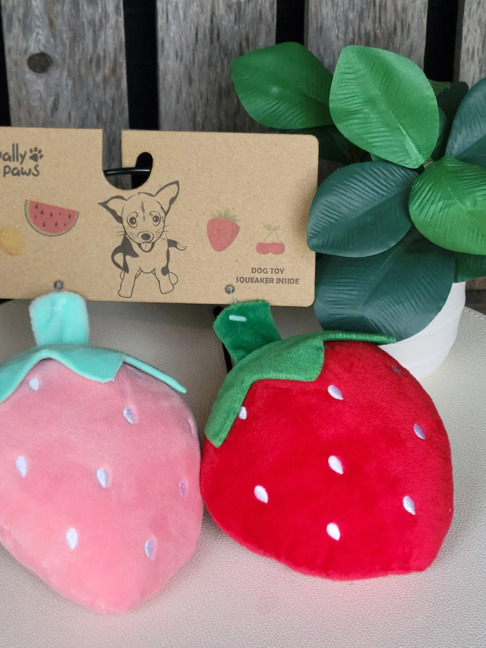 Plush & Squeaky Strawberry Dog Toys - Red & Pink